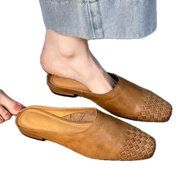 Women's French Style Vintage Weave Closed Toe Half Fashion Slippers