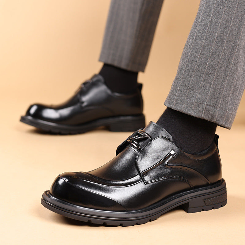 Men's Big Toe Thick Bottom Top Layer Leather Shoes