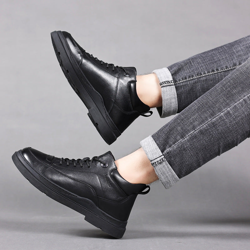 Men's Cotton Real With Fleece Lining Warm Leather Shoes