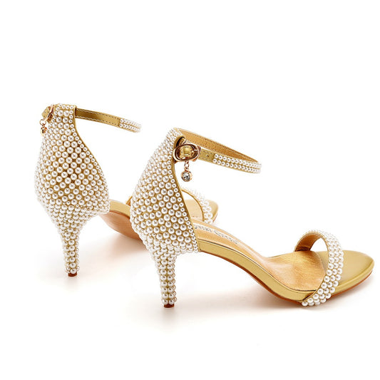 Shallow Mouth Stilettos Imitation Pearl Wedding Heels
