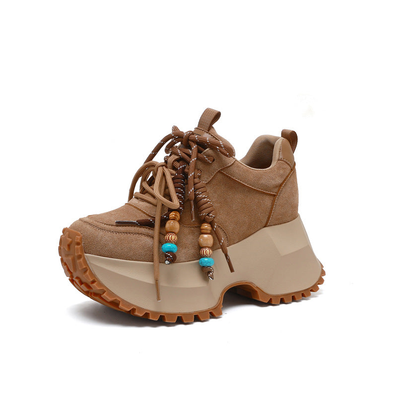Women's Stylish Height Increasing Dad Platform Cow Suede Sports Casual Shoes