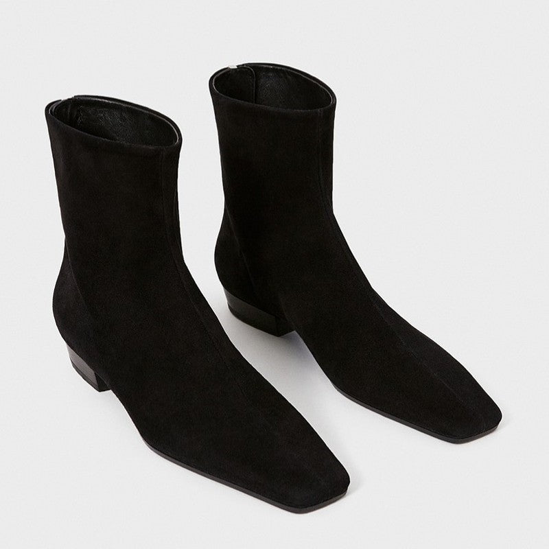 Women's Female Square Toe Skinny Low French Boots