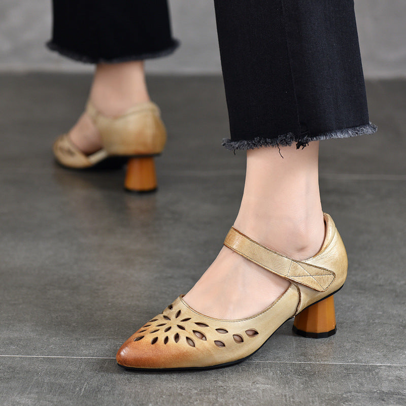 Pairs Of High Hole Pointed Genuine Sandals