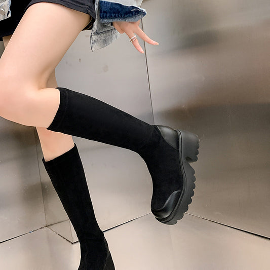 Women's Platform Thick Sole Increased Over The Knee Thin Leggings Boots
