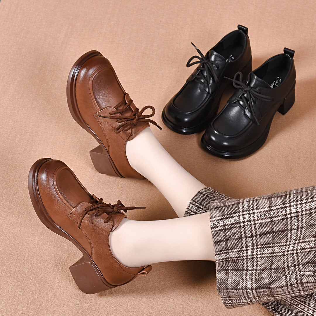 Women's Flat Retro Brown Thick Sole Deep Women's Casual Shoes