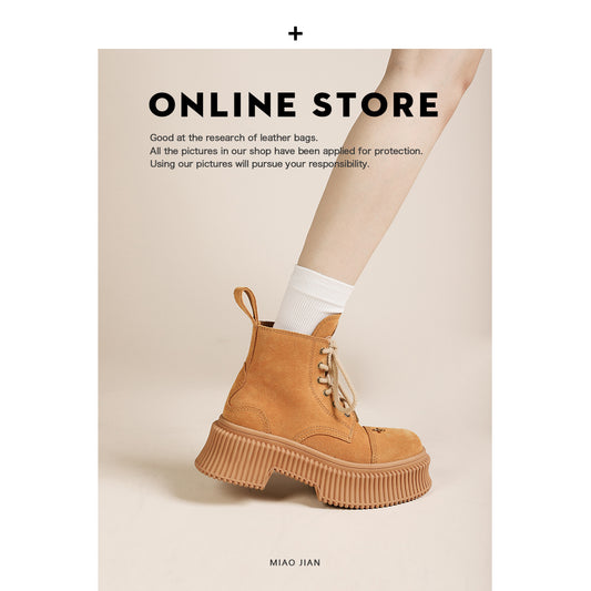 Wu Suede Cowhide Martin Platform Ankle Ginger Boots
