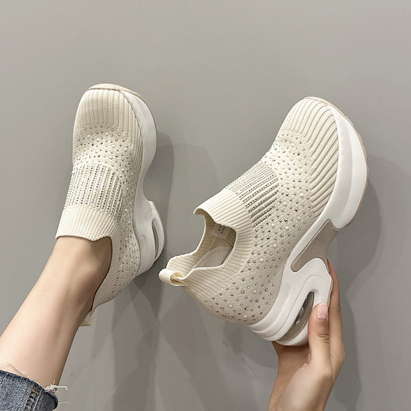 Women's Shallow Mouth Flying Woven Breathable Mesh Platform Casual Shoes