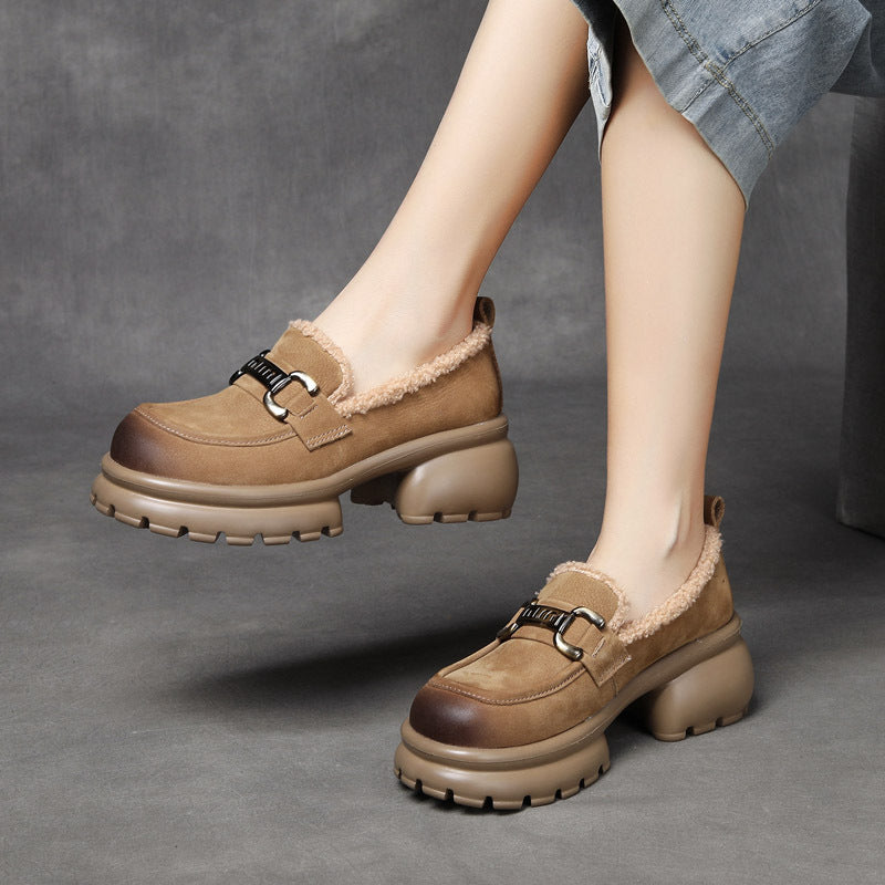Women's Clearance Yuan First Layer Cowhide Real With Fleece Lining Women's Shoes