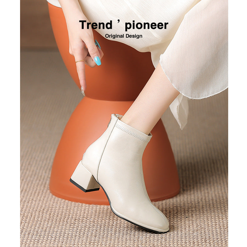Women's Autumn Genuine Three Colors Black French Boots