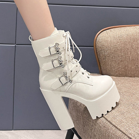 Women's Chunky Waterproof Platform Pearl Chain Fashion Punk Women's Shoes