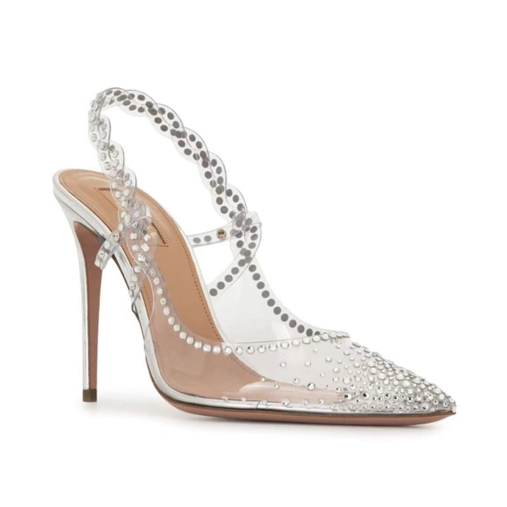 Women's & Men's Pointed Transparent Rhinestone Sier Fashion Trend Heels