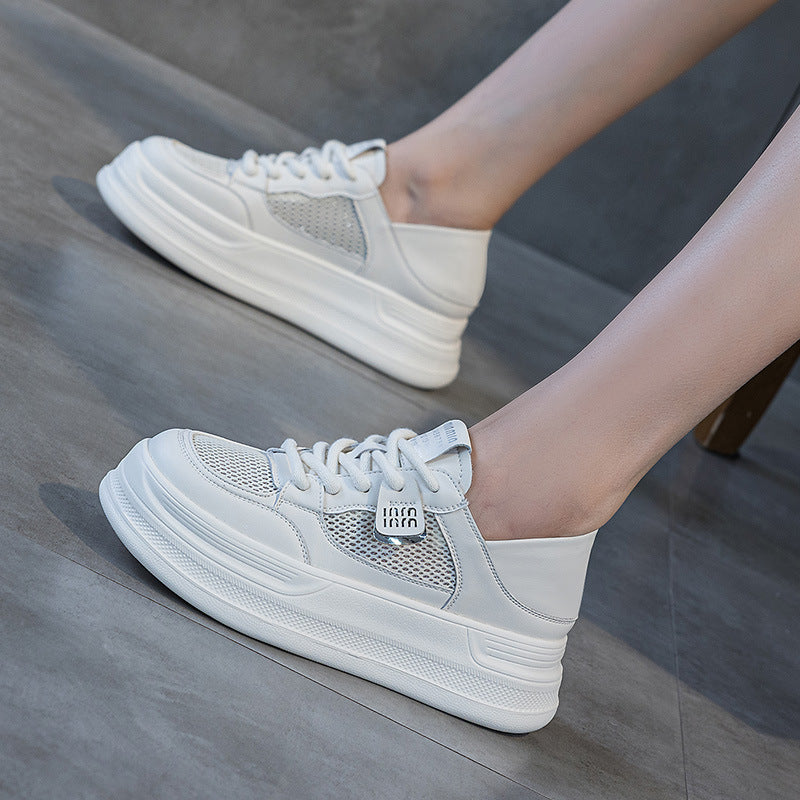 Women's White Spring Thick Bottom Height Increasing Insole Popular Women's Casual Shoes