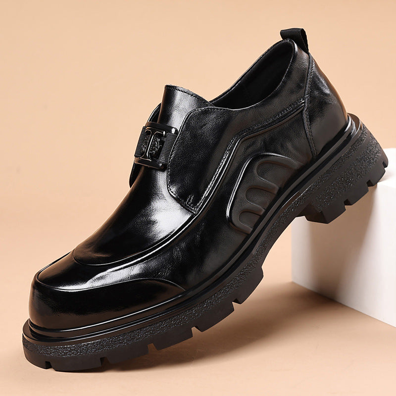 Men's Layer Cowhide Formal Thick Bottom Light Leather Shoes