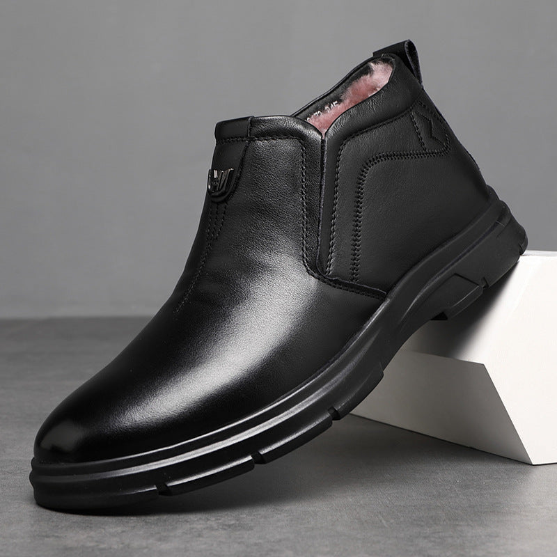 Men's First Layer Cowhide Soft Soled Thickening Real Wool Boots