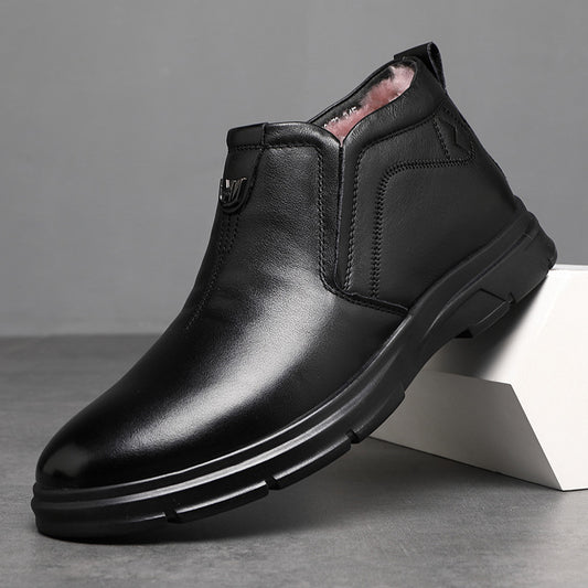 Men's First Layer Cowhide Soft Soled Thickening Real Wool Boots