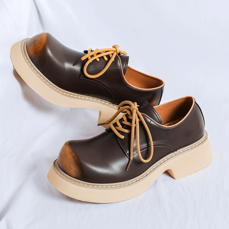 Men's Mickey Big Head Warped Derby British Retro Platform Men's Casual Leather Shoes