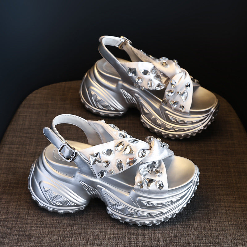 Women's Thick-soled With Small Summer Rhinestone Muffin Sandals