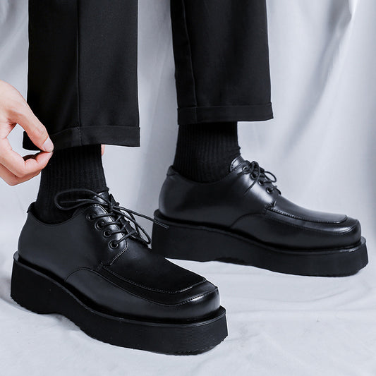 Men's British Style Platform Autumn White Big Leather Shoes
