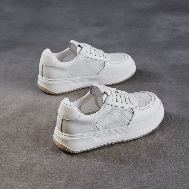 Women's Mesh White Breathable Platform Board Casual Shoes