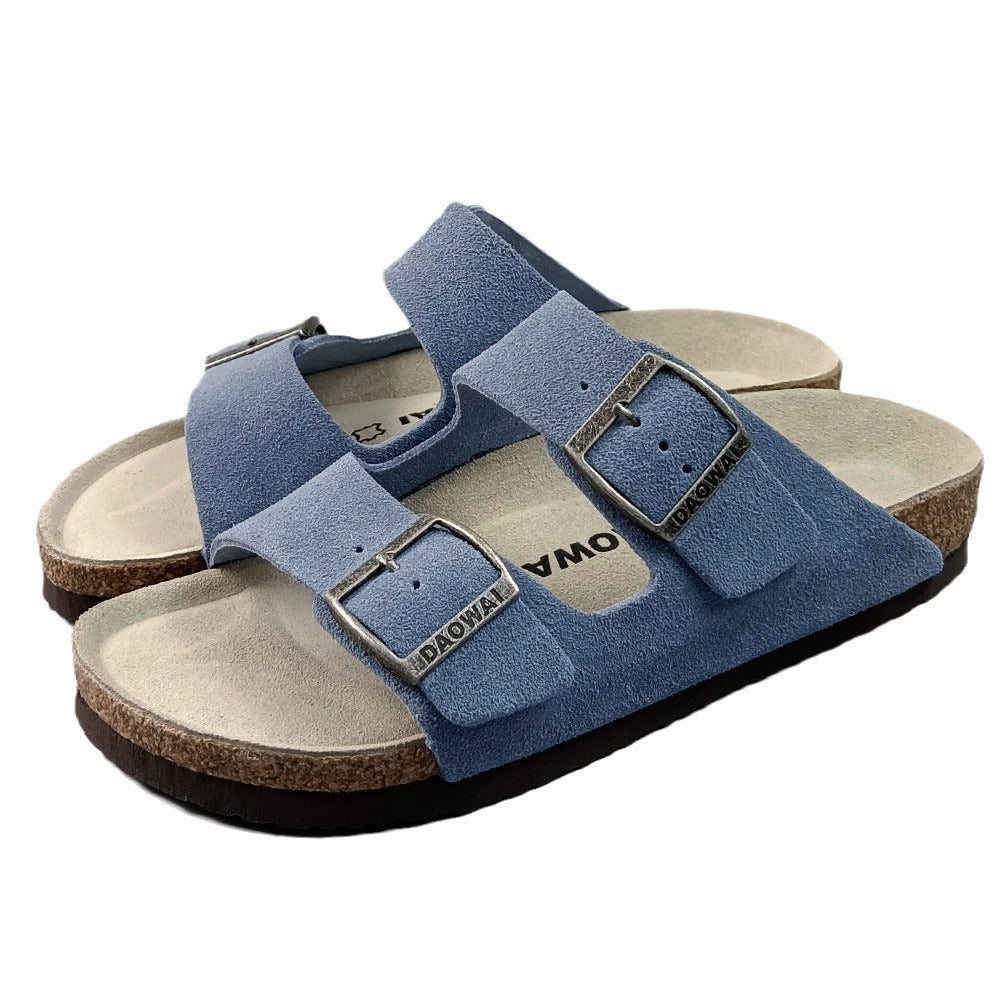 Women's & Men's Flip-flops Summer Pink Suede Cowhide Series Sandals