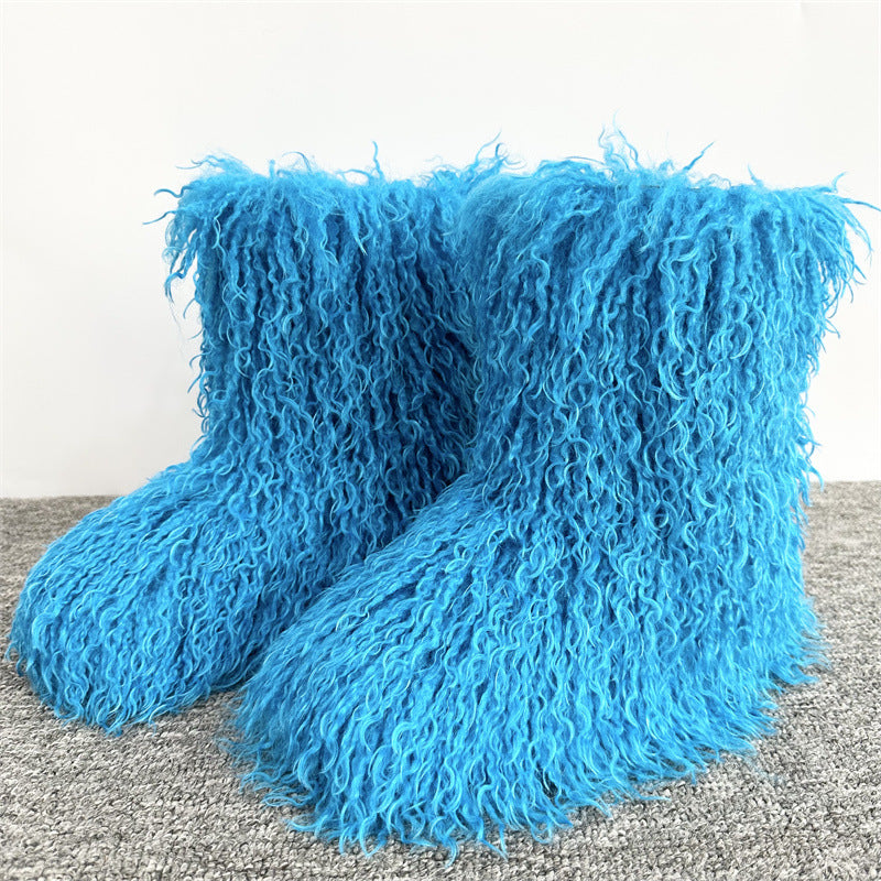 Women's Tan Sheep Millennium Hot Style Fur Tassel Punk Tide Snow Boots