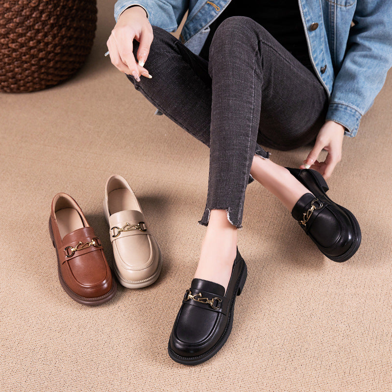 Women's First Layer Cowhide One Pedal British Style Loafers