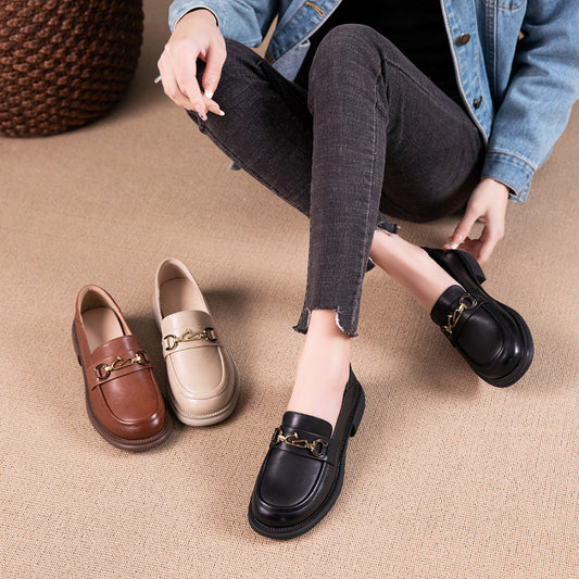 Women's First Layer Cowhide One Pedal British Style Loafers