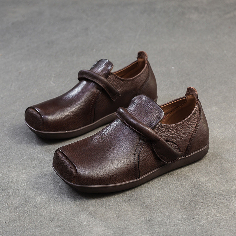 Women's Square Toe Flat Top Layer Cowhide Commuter Women's Shoes