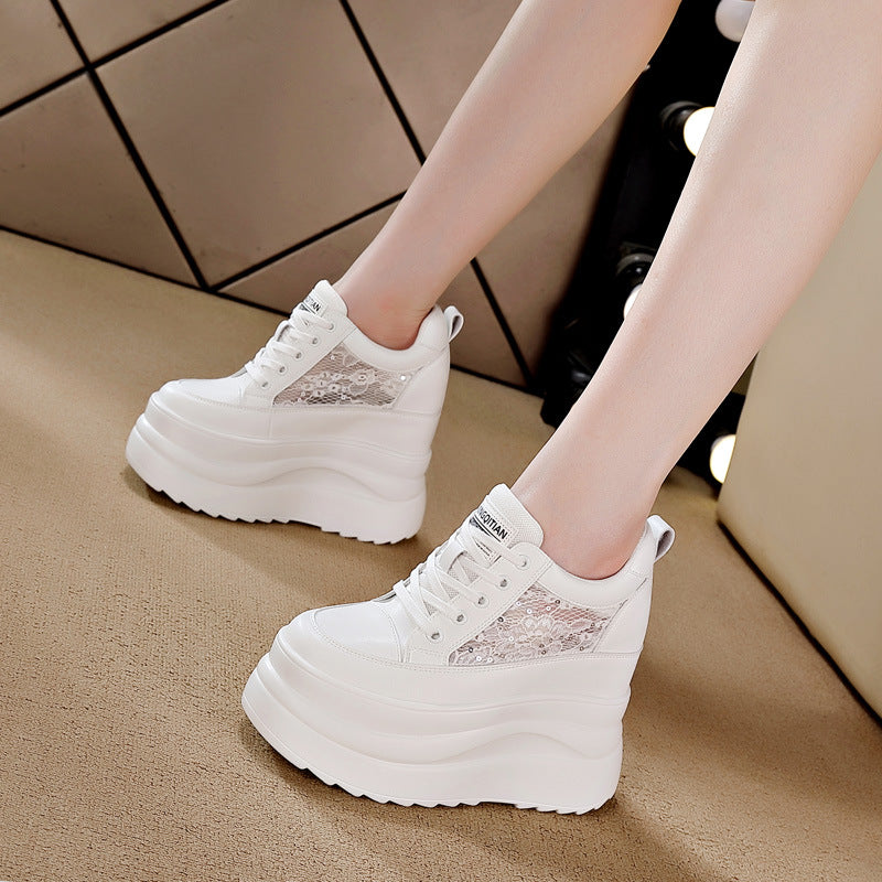Women's High Spring Lace Up Small Wedge Casual Shoes