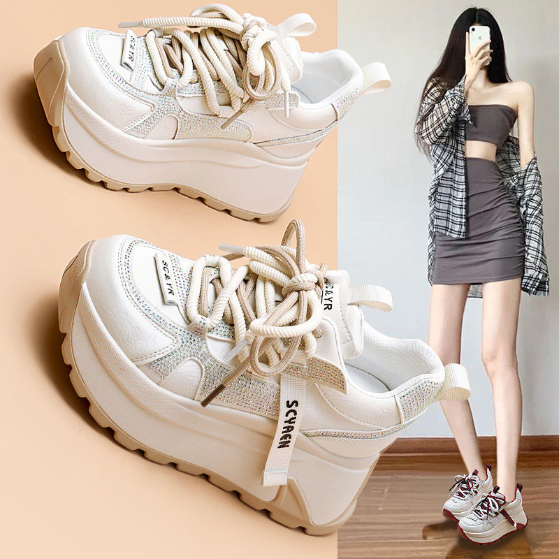 Women's Thick Bottom Cortez Spring Rhinestone Stylish Height Increasing Women's Sports Shoes