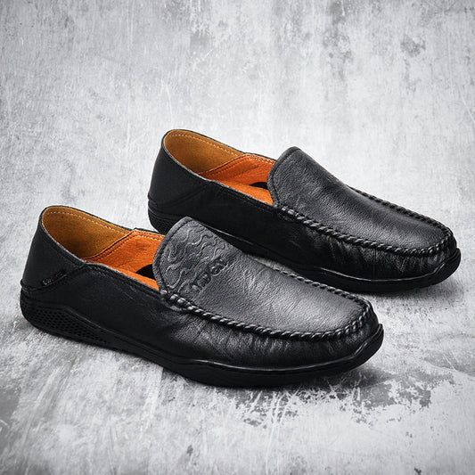 Men's Layer Cowhide Breathable One Pedal Round Leather Shoes