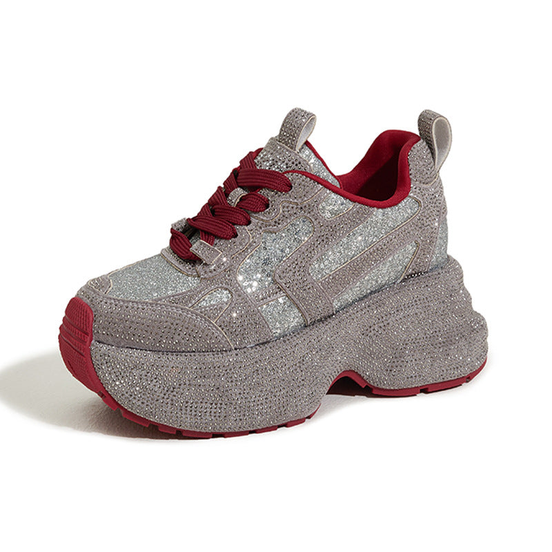Women's Rhinestone Dad Fashion Height Increasing Insole Women's Shoes