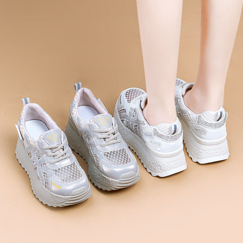 Women's Breathable Mesh Cutout Platform White Light Luxury Casual Shoes