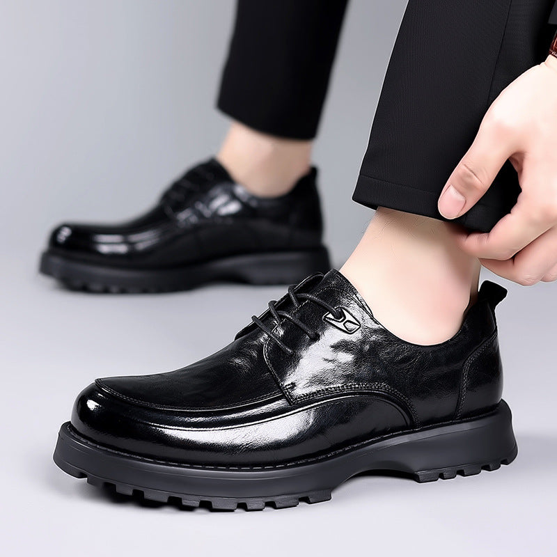 Men's Spring Sheepskin Thick Sole Increased Formal Leather Shoes