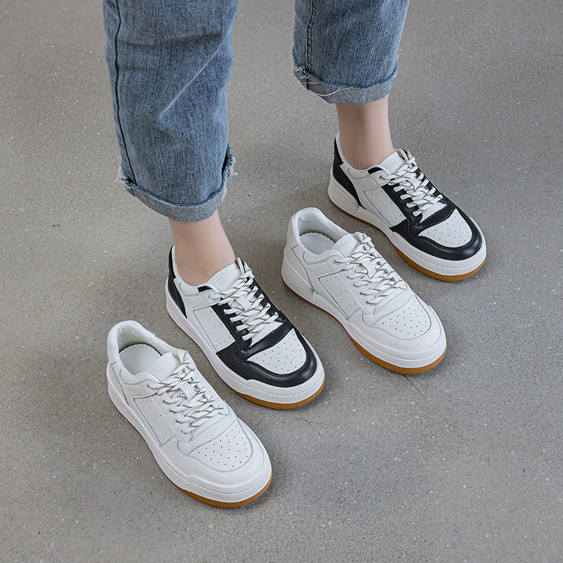 Top Layer Cowhide Platform White Sheepskin Lining Women's Casual Shoes