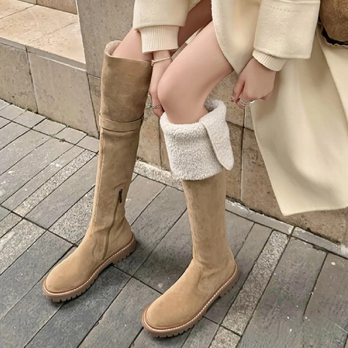 Women's Big Autumn Fur Integrated Knight Fleece-lined Boots