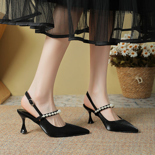 Women's Toe Pointed Stilettos Fashionable Elegant Satin Heels