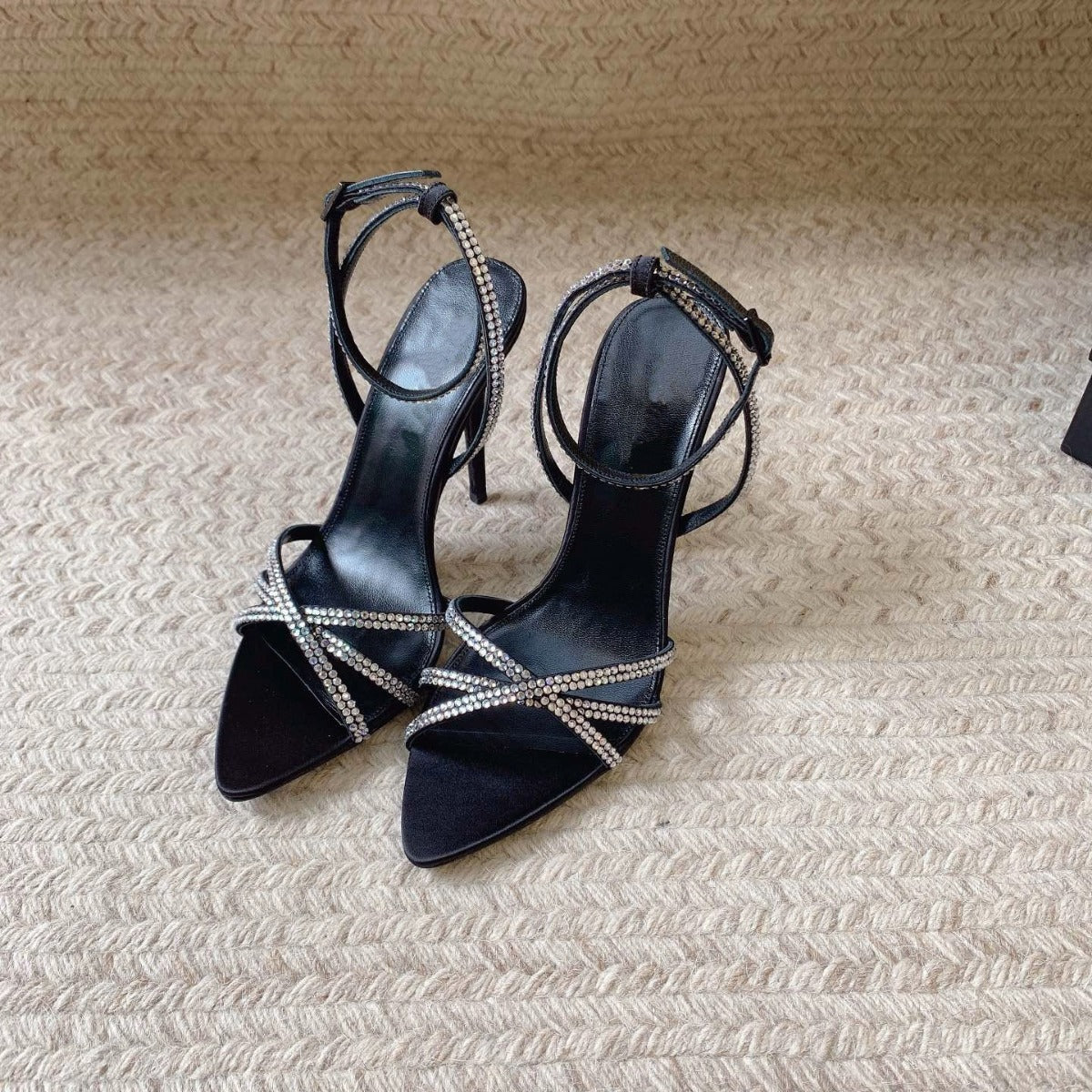 Women's Brown Stiletto Sexy Satin Open Toe Pointed Heels