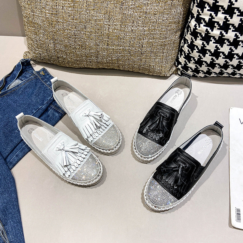 Rhinestone White Korean Style Platform Muffin One Women's Casual Shoes