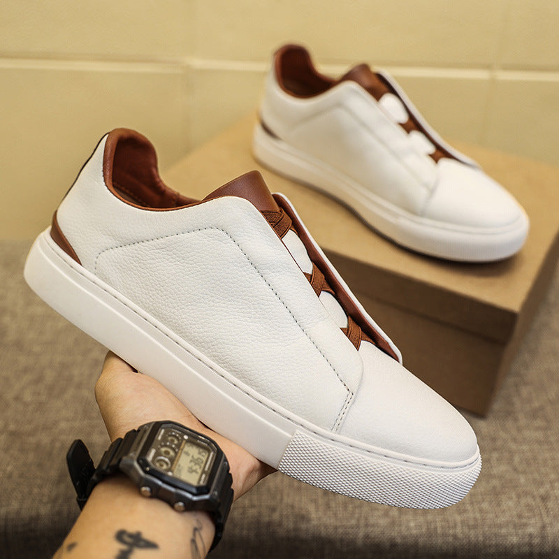 Men's Spring White Top Layer Green Trendy Men's Board Shoes