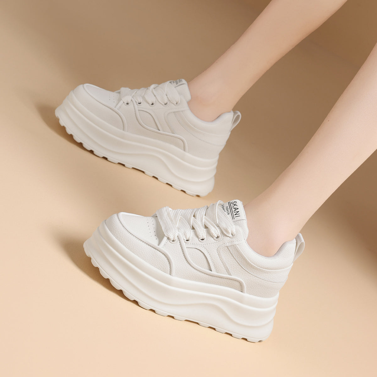 Women's Height Increasing Insole Platform White Lace Up Classic Versatile Small Women's Casual Shoes
