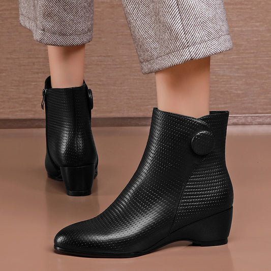Women's Mom Wedge Soft Side Zip Short Round Toe Boots