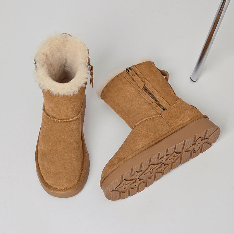 Women's Integrated Zipper For Winter Fleece-lined Thickened Northeast China Snow Boots