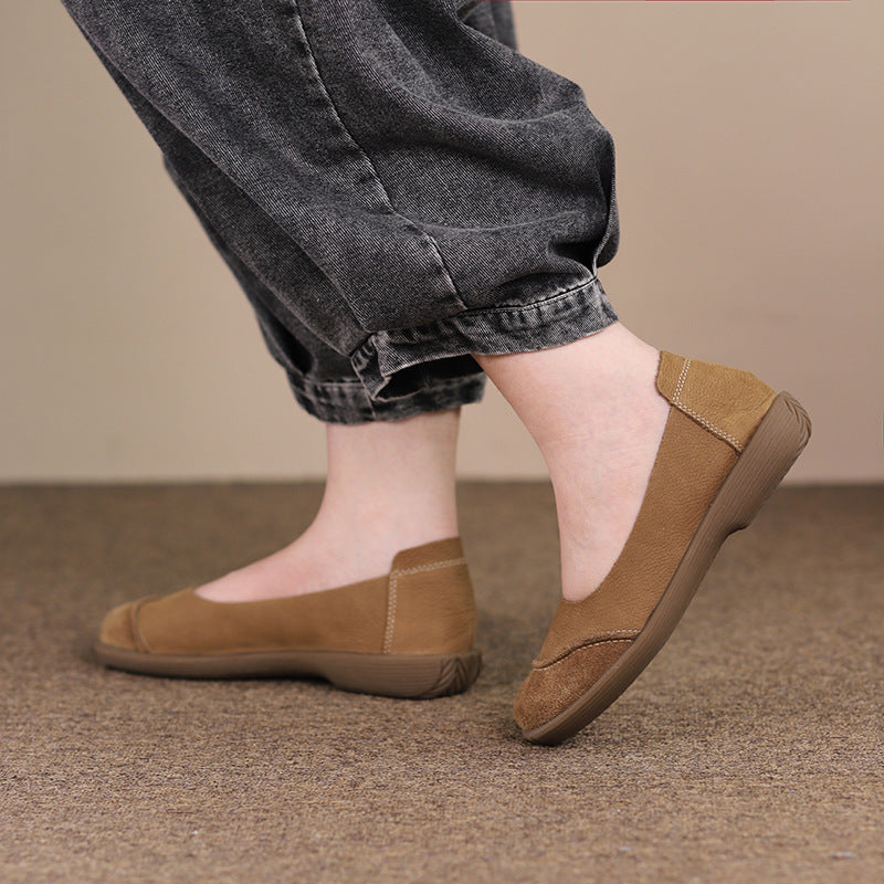 Women's First Layer Cowhide Comfortable Slip-on Genuine Pumps Soft Bottom Casual Shoes