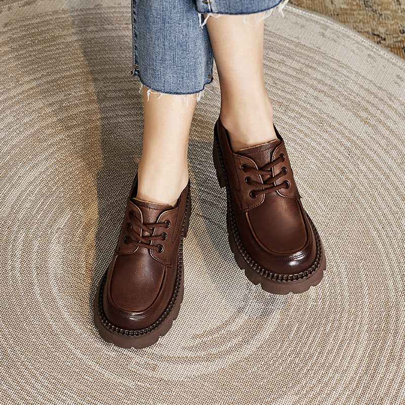 Women's Platform Genuine Brown British Style Loafers