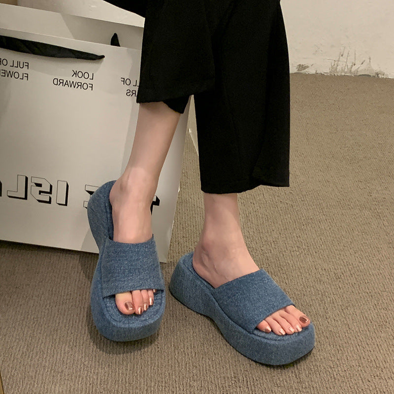 Women's Thick-soled Flip-flops Platform Round Toe Open Slippers