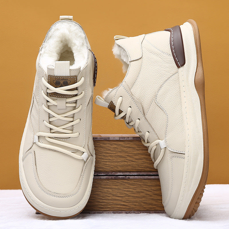 Men's Woolen Sheepskin Fur Integrated Rubber Cotton Men's Casual Leather Shoes