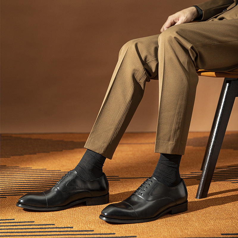 Men's Hours Elegant Square Toe First Layer Cowhide Leather Shoes