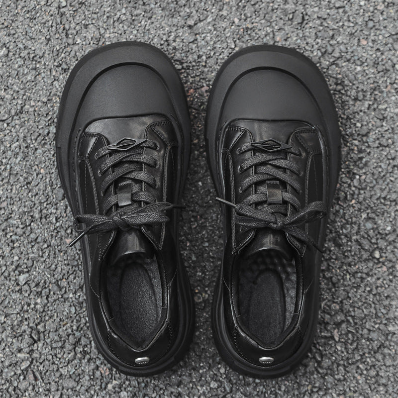 Men's White Platform Height Increasing Commuter Couple Leather Shoes