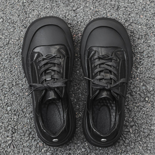Men's White Platform Height Increasing Commuter Couple Leather Shoes